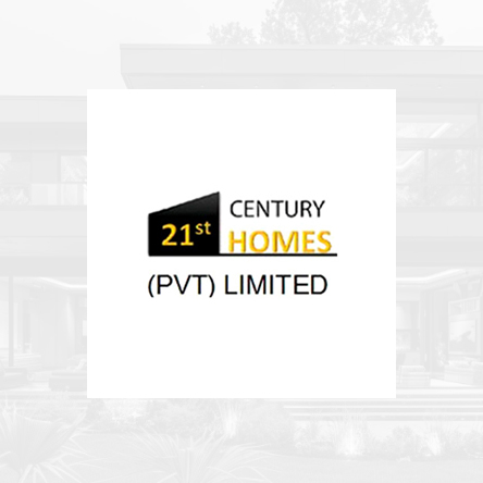 21st Century Homes (Pvt) Limited logo displayed over a modern residential building background, representing contemporary housing and property development.