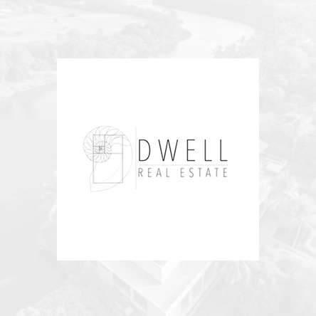Dwell Real Estate logo with minimalist architectural line design, representing modern property development and refined real estate branding.